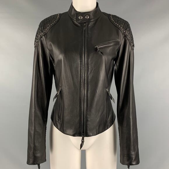 RALPH LAUREN Size 8 Black Studded Leather Zip Up Jacket - Picture 1 of 10